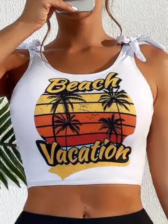Other - Tankini Beach Vacation Print White Size S Swim Swimwear